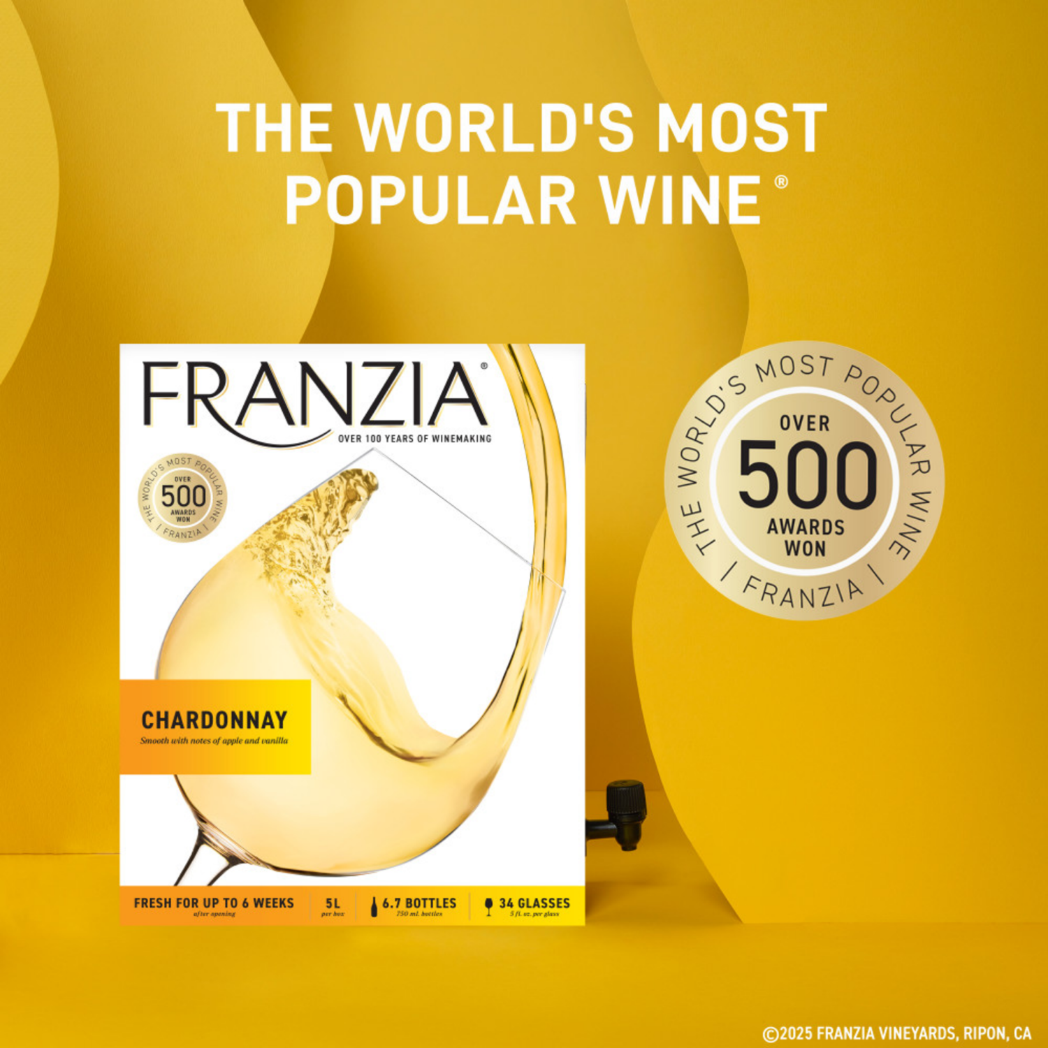 slide 3 of 8, Franzia Chardonnay, White Wine, 5L, 5 liter