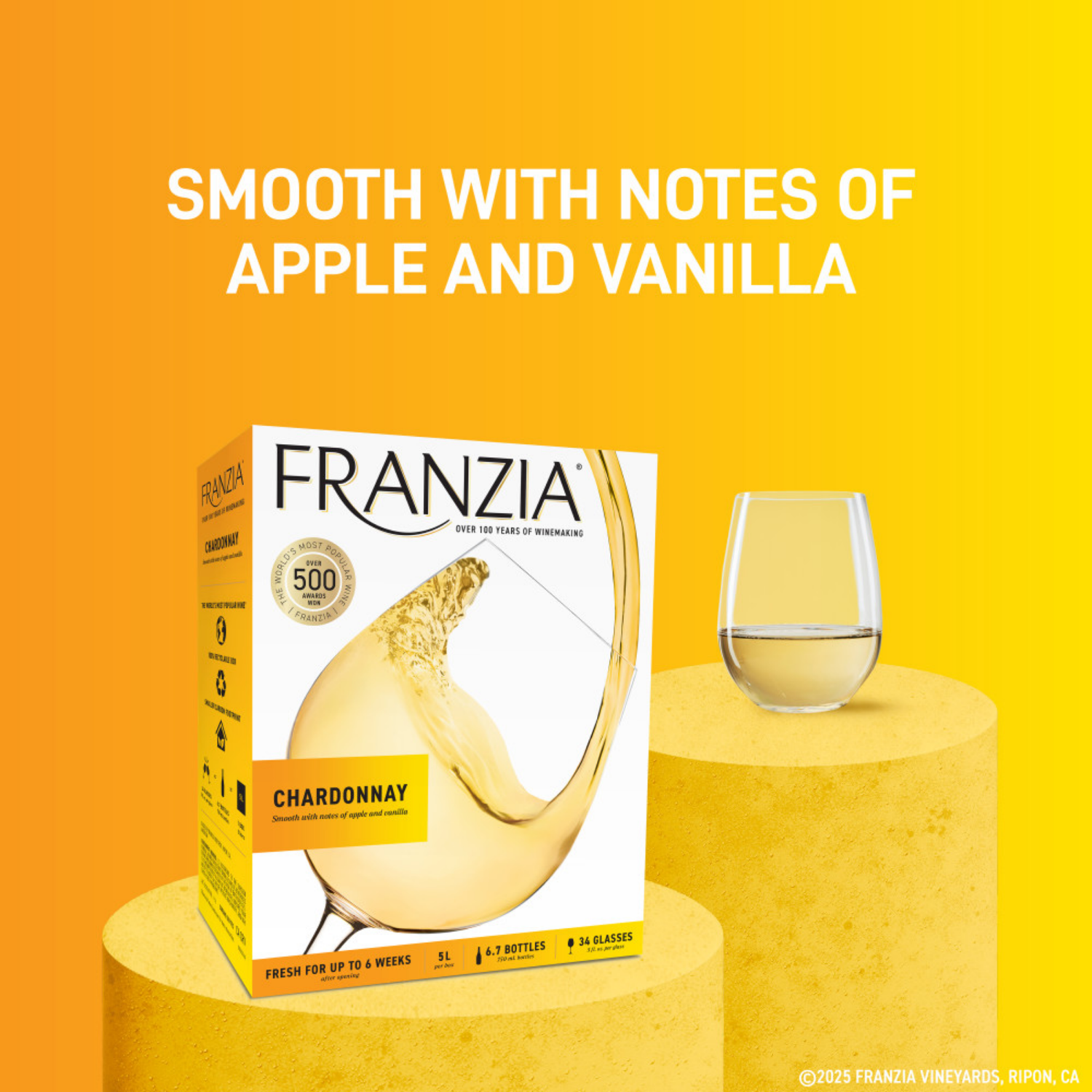 slide 4 of 8, Franzia Chardonnay, White Wine, 5L, 5 liter