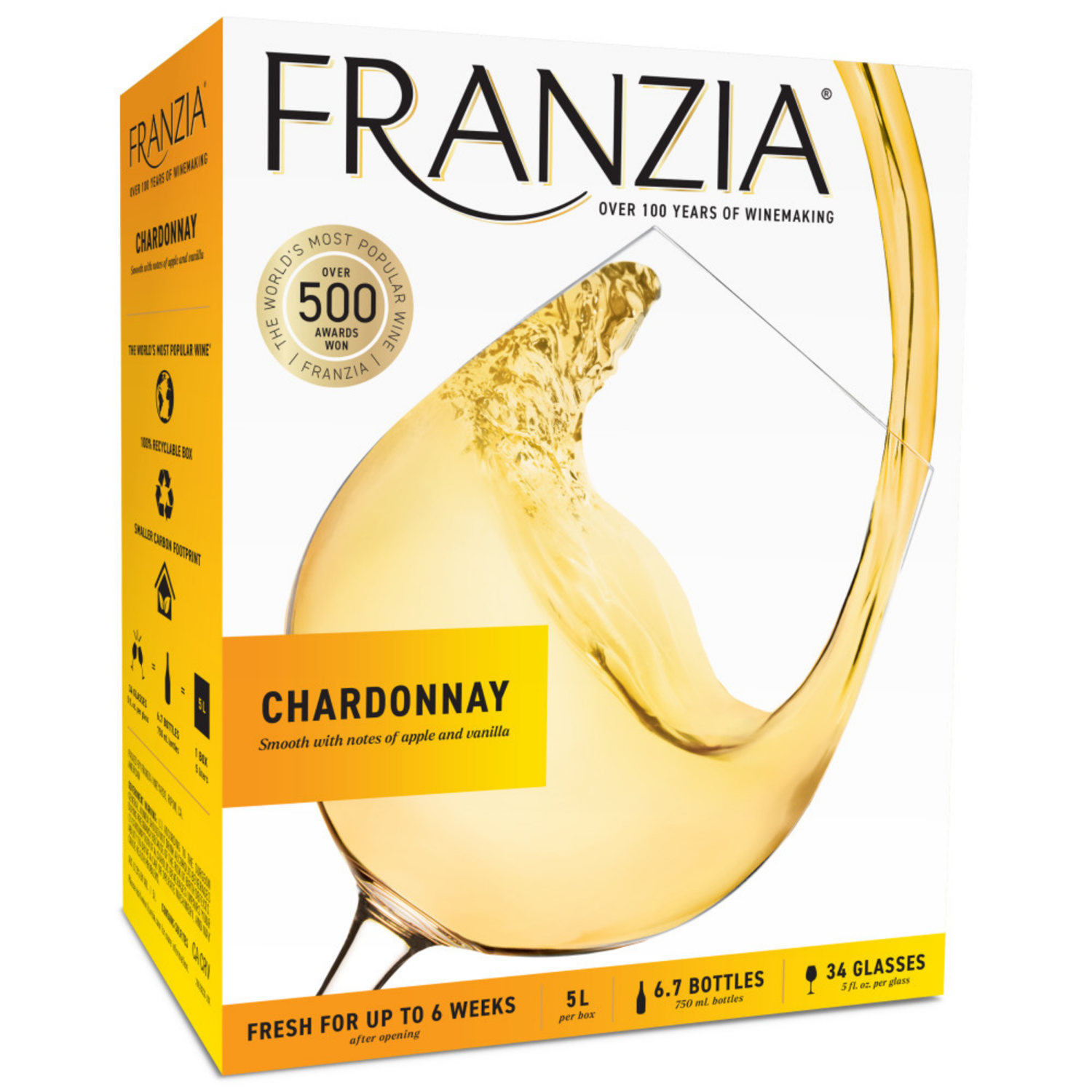 slide 6 of 8, Franzia Chardonnay, White Wine, 5L, 5 liter