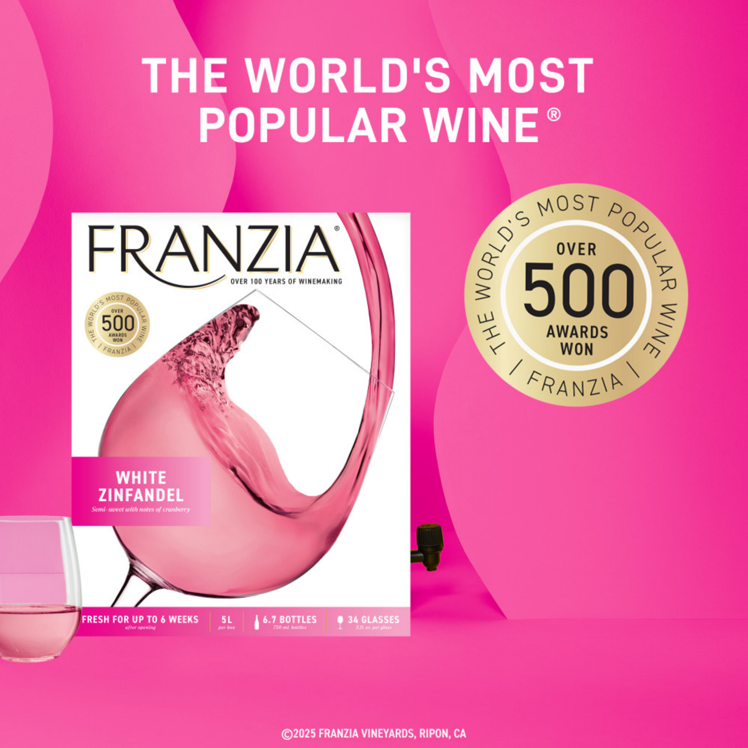 slide 3 of 8, Franzia White Zinfandel Wine - 5L Box, 5 liter