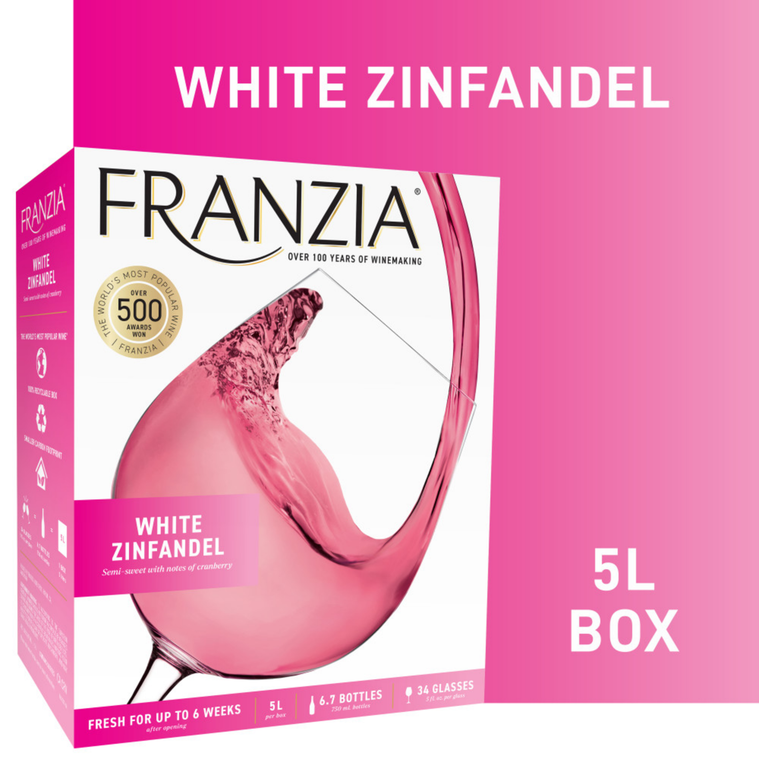 slide 1 of 8, Franzia White Zinfandel Wine - 5L Box, 5 liter