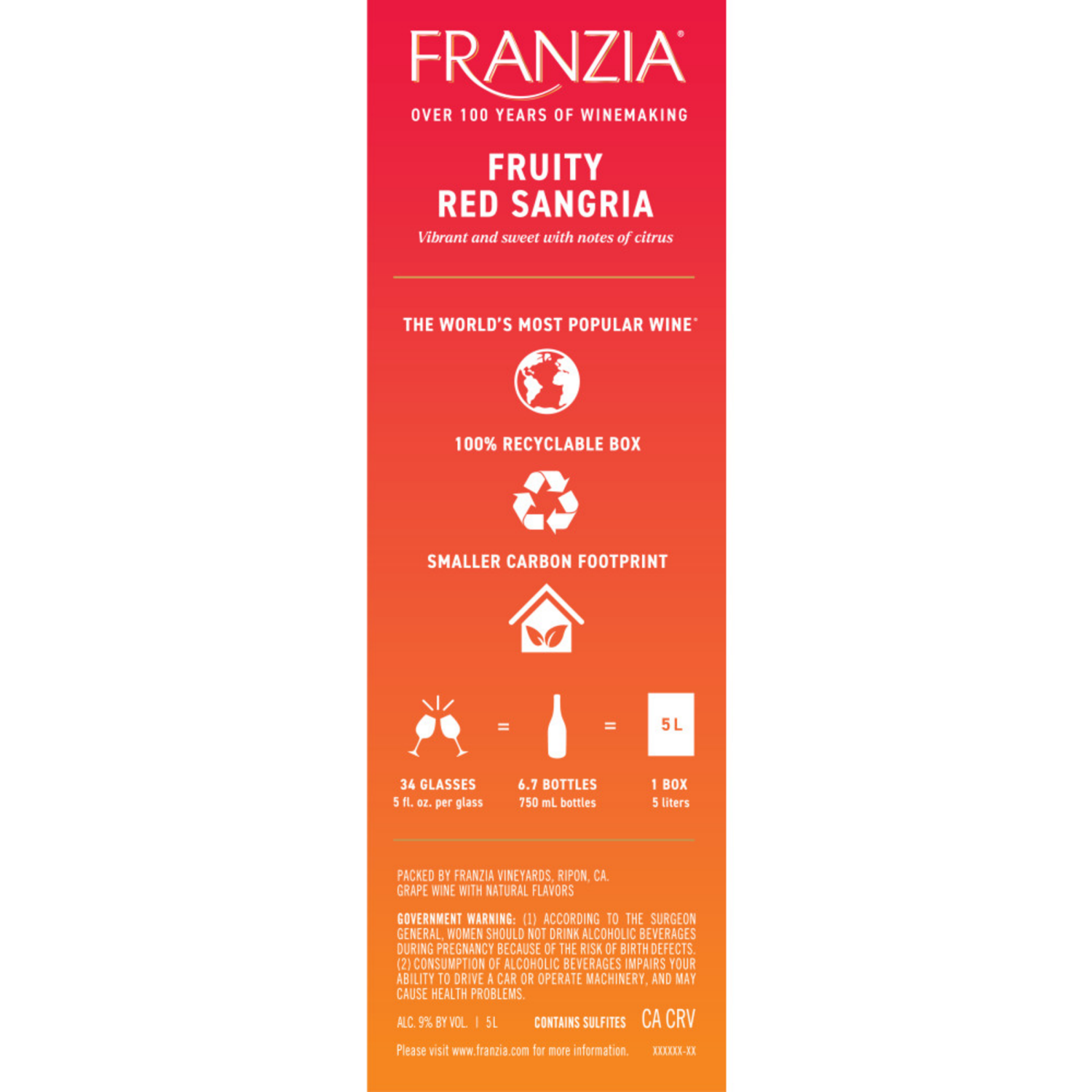 slide 3 of 6, Franzia Fruity Red Sangria 5 l Box, 5 ct