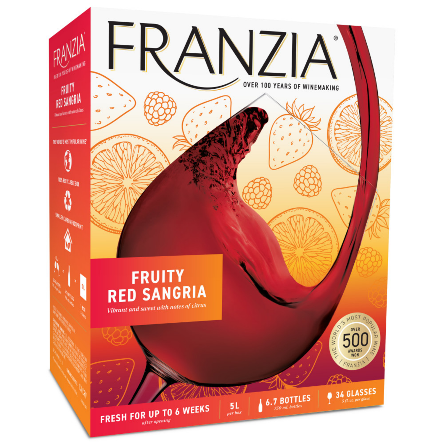 slide 1 of 6, Franzia Fruity Red Sangria 5 l Box, 5 ct