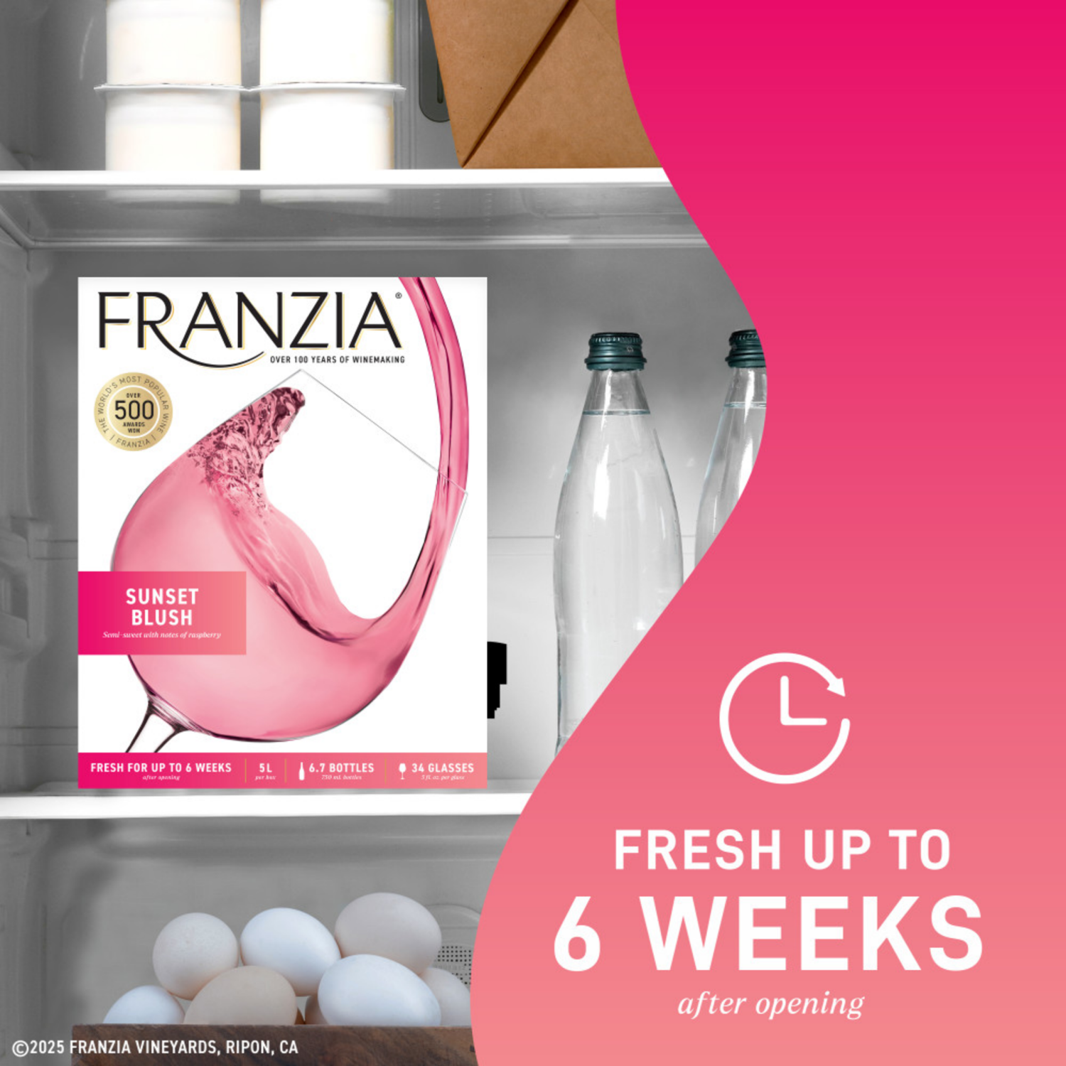 slide 2 of 8, Franzia Sunset Blush, Pink Wine, 5L, 5 liter