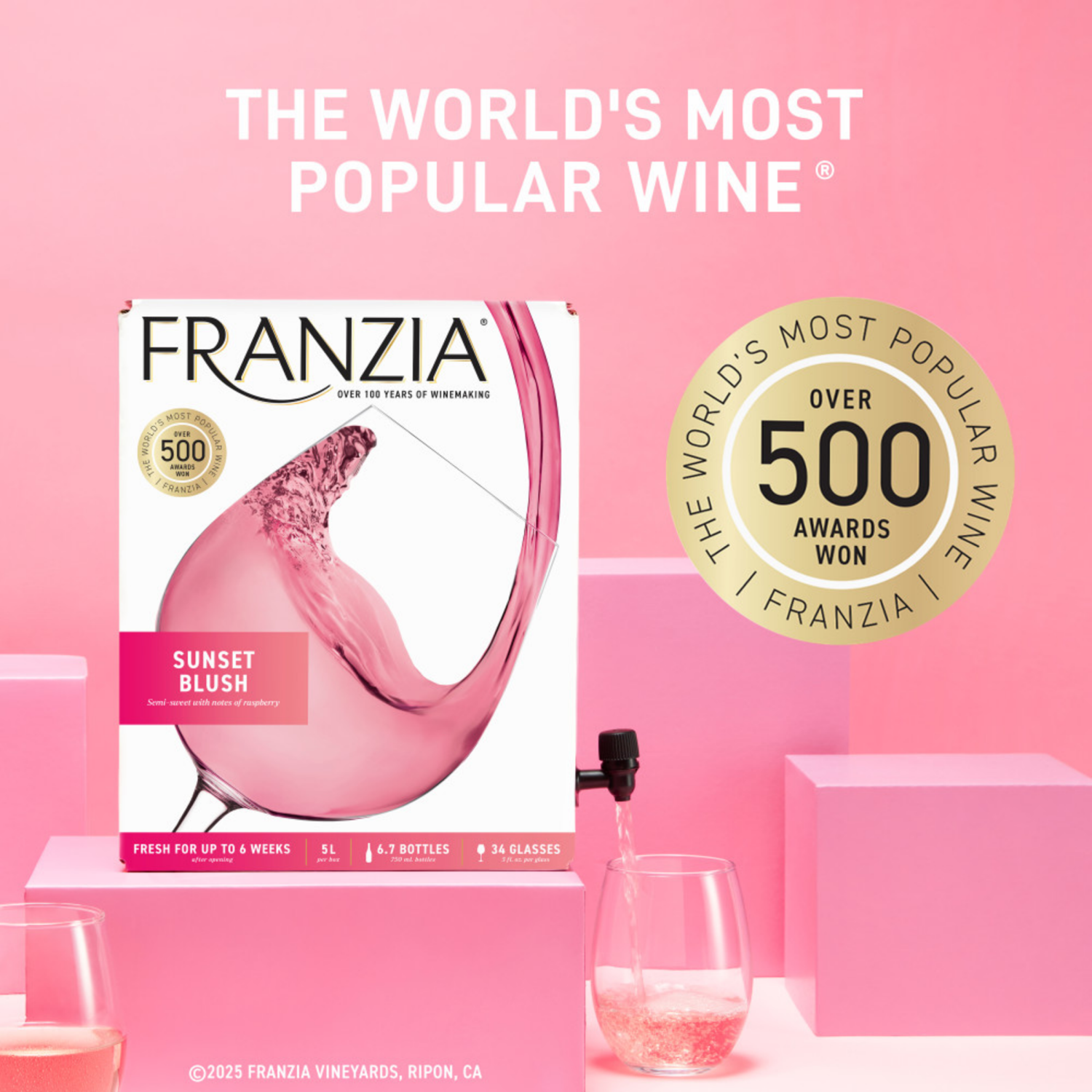 slide 3 of 8, Franzia Sunset Blush, Pink Wine, 5L, 5 liter