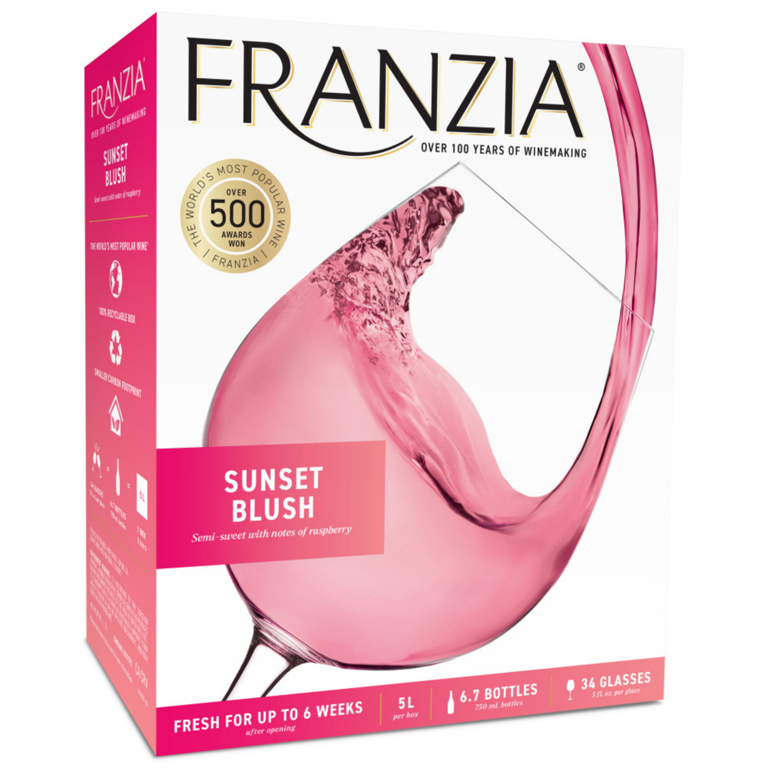 slide 6 of 8, Franzia Sunset Blush, Pink Wine, 5L, 5 liter