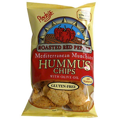 slide 1 of 5, Plocky's Mediterranean Munchies Hummus Chips, Roasted Red Pepper, 3 oz