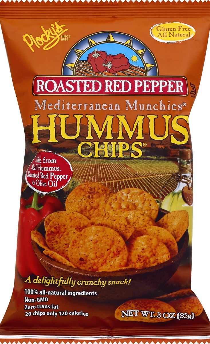 slide 5 of 5, Plocky's Mediterranean Munchies Hummus Chips, Roasted Red Pepper, 3 oz