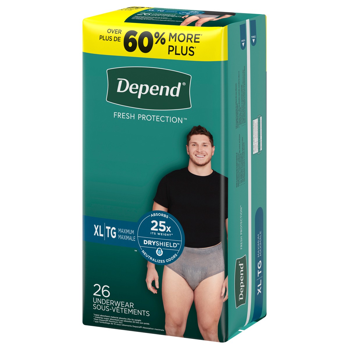 slide 6 of 9, Depend Fresh Protection Adult Incontinence Underwear for Men (Formerly Depend Fit-Flex), Disposable, Maximum, Extra-Large, Grey, 26 Count, 26 ct