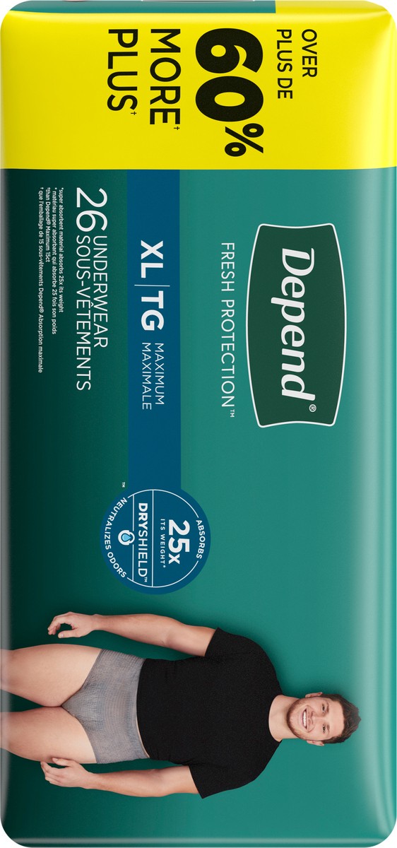 slide 4 of 9, Depend Fit-Flex Incontinence Underwear for Men, Maximum Absorbency, XL, Gray, 26 ct