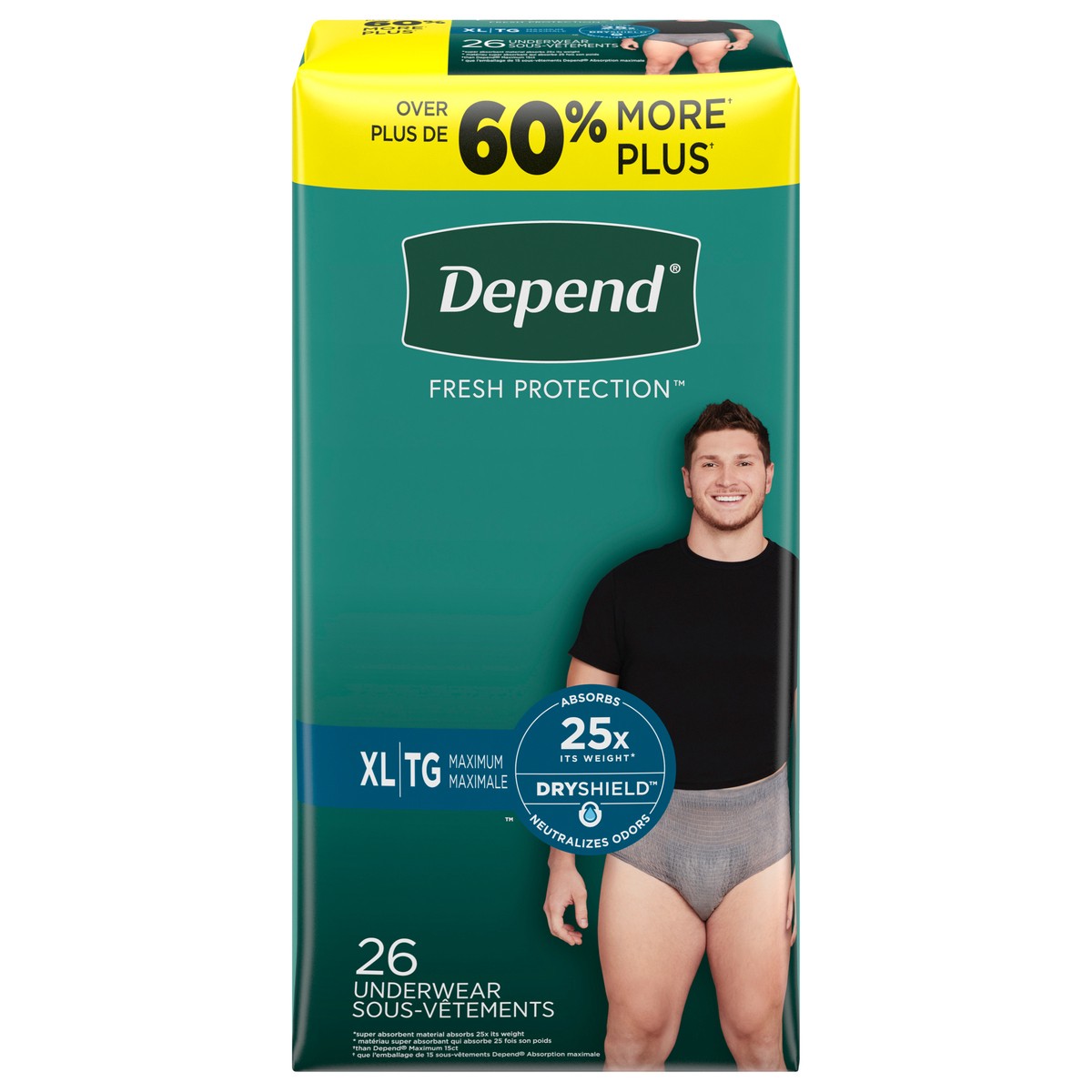 slide 1 of 9, Depend Fresh Protection Adult Incontinence Underwear for Men (Formerly Depend Fit-Flex), Disposable, Maximum, Extra-Large, Grey, 26 Count, 26 ct