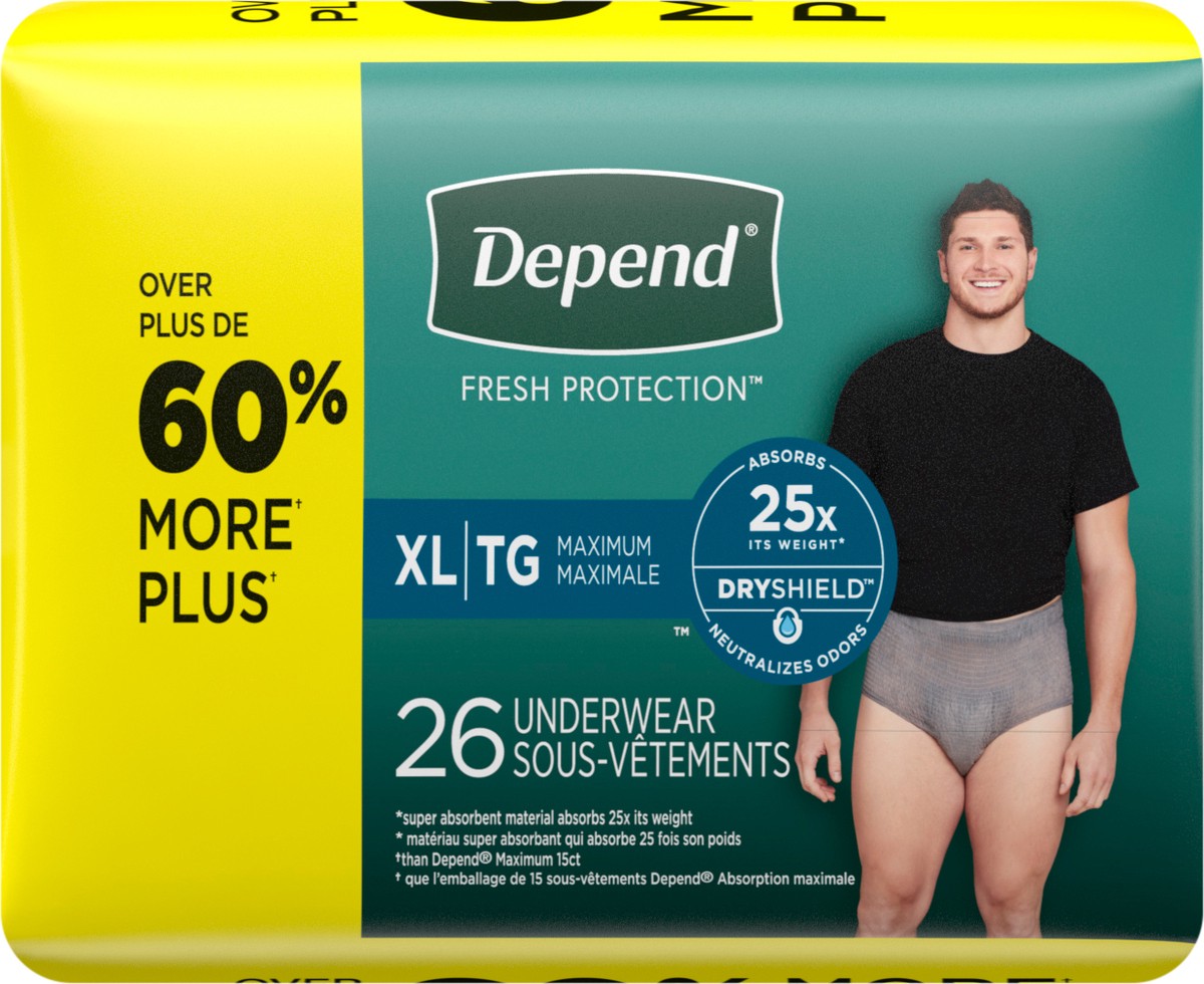 slide 3 of 9, Depend Fit-Flex Incontinence Underwear for Men, Maximum Absorbency, XL, Gray, 26 ct
