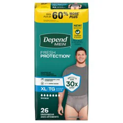 Depend Fresh Protection Adult Incontinence Underwear for Men, Disposable, Maximum, Extra-Large, Grey, 26 Count