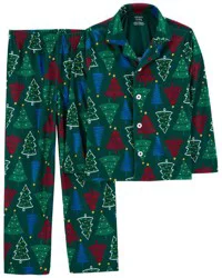 Carter's Kid 2-Piece Christmas Tree Fleece Coat Style Pajamas Green 4