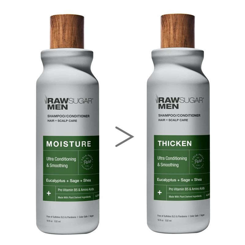 slide 5 of 5, Raw Sugar Men's 2-in-1 Eucalyptus + Sage + Shea Thicken Shampoo & Conditioner - 18 fl oz, 18 fl oz