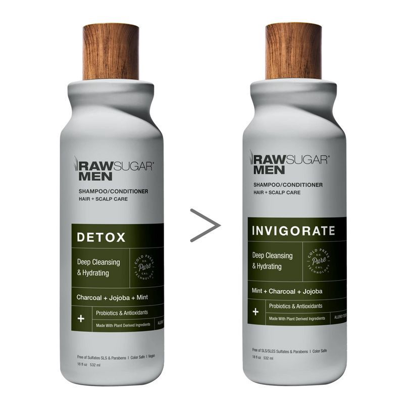 slide 2 of 5, Raw Sugar Men's 2-in-1 Charcoal + Jojoba + Mint Invigorate Shampoo & Conditioner - 18 fl oz, 18 fl oz