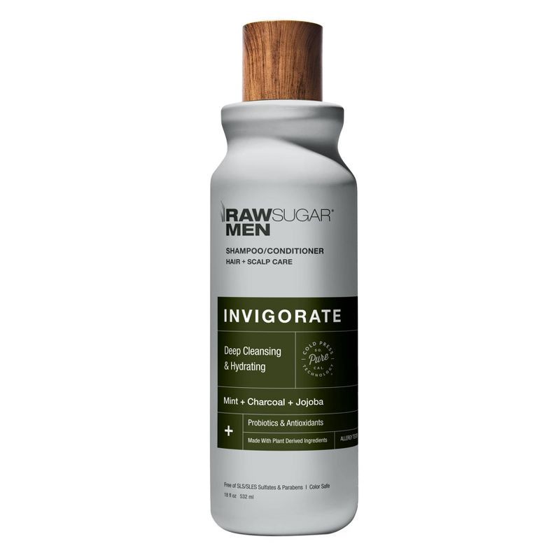 slide 1 of 5, Raw Sugar Men's 2-in-1 Charcoal + Jojoba + Mint Invigorate Shampoo & Conditioner - 18 fl oz, 18 fl oz