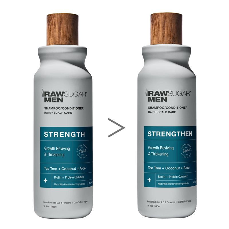slide 2 of 5, Raw Sugar Men's 2-in-1 Tea Tree + Coconut + Aloe Strengthen Shampoo & Conditioner - 18 fl oz, 18 fl oz