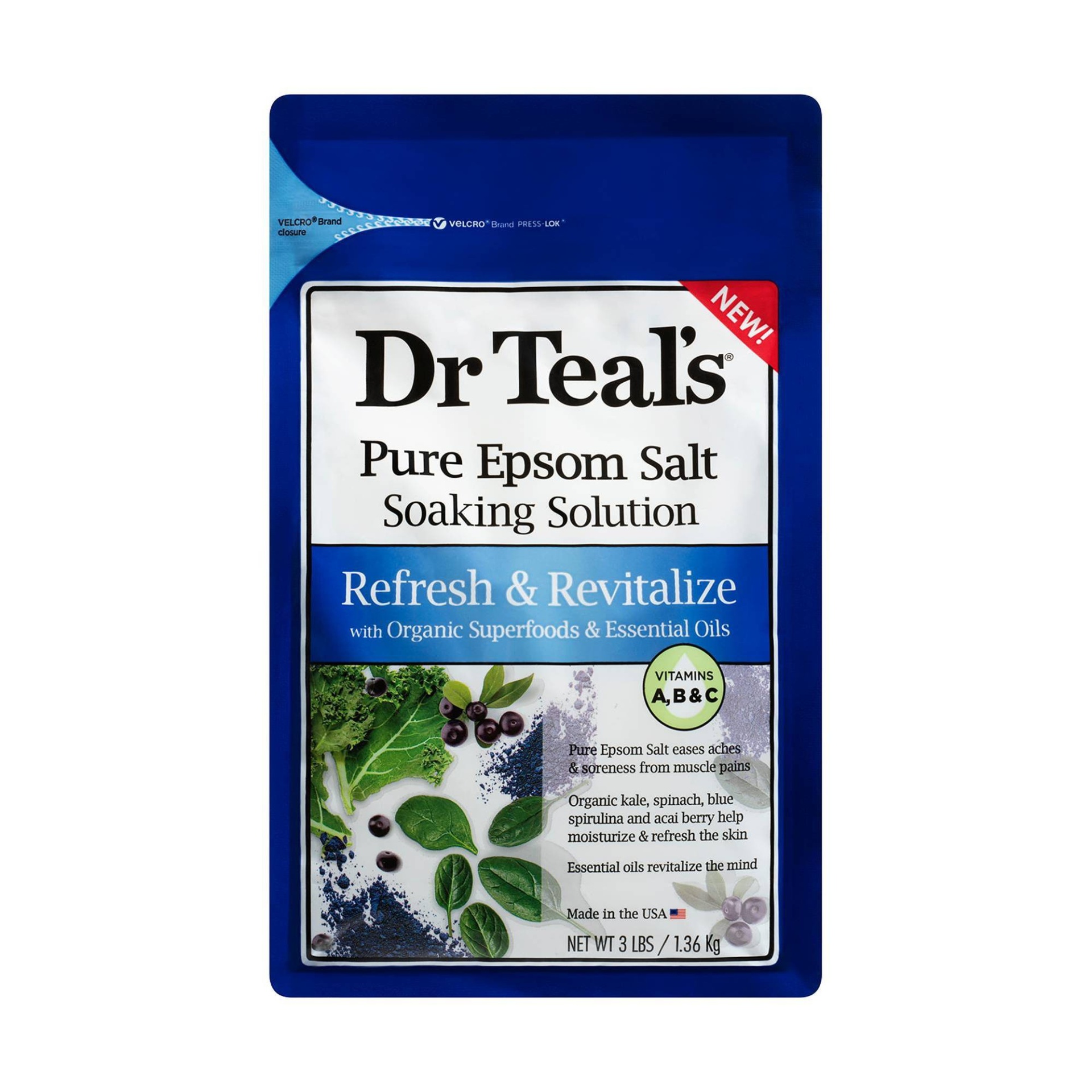 slide 1 of 5, Dr Teal's Refresh & Revitalize Superfoods Pure Epsom Bath Salt - 3lb, 3 lb