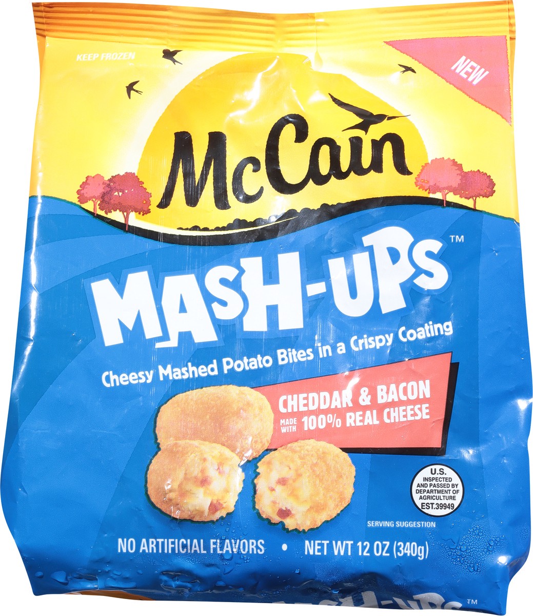 slide 9 of 12, McCain Mash-Ups, Cheddar & Bacon Mashed Potato Bites, 12 OZ (Frozen Potatoes), 12 oz