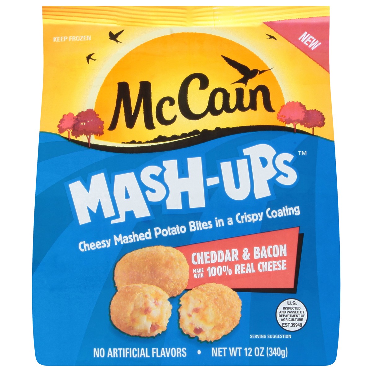 slide 1 of 12, McCain Mash-Ups, Cheddar & Bacon Mashed Potato Bites, 12 OZ (Frozen Potatoes), 12 oz