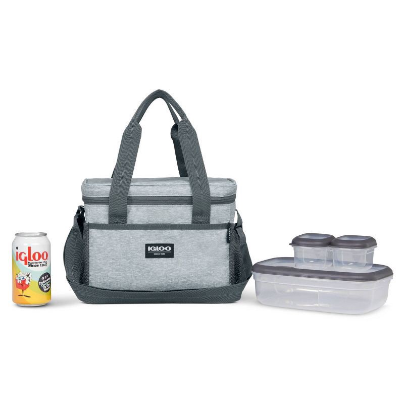 slide 2 of 8, Igloo Lunch+ Cube 12 Lunch Tote with Pack Ins - Gray: Insulated Bag for Adults, Includes 3 Containers, 1 ct