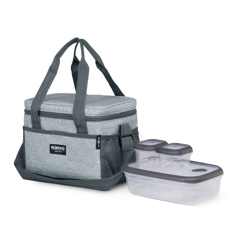 slide 1 of 8, Igloo Lunch+ Cube 12 Lunch Tote with Pack Ins - Gray: Insulated Bag for Adults, Includes 3 Containers, 1 ct