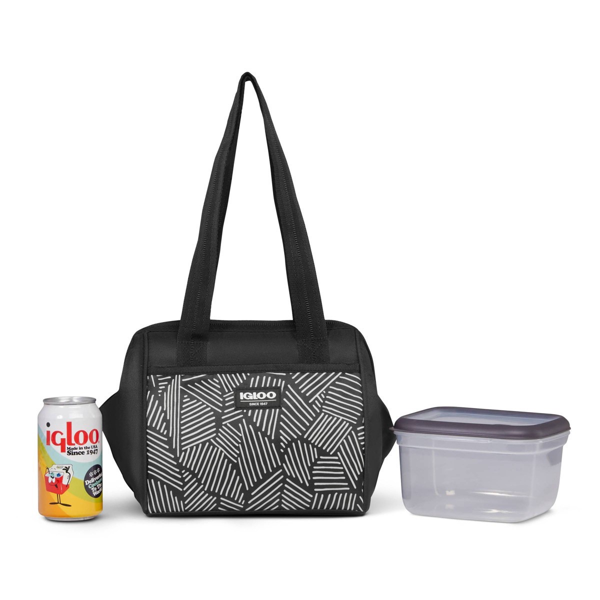 slide 2 of 15, Igloo Print Essentials Leftover Lunch Tote with Pack Ins - Black, 1 ct