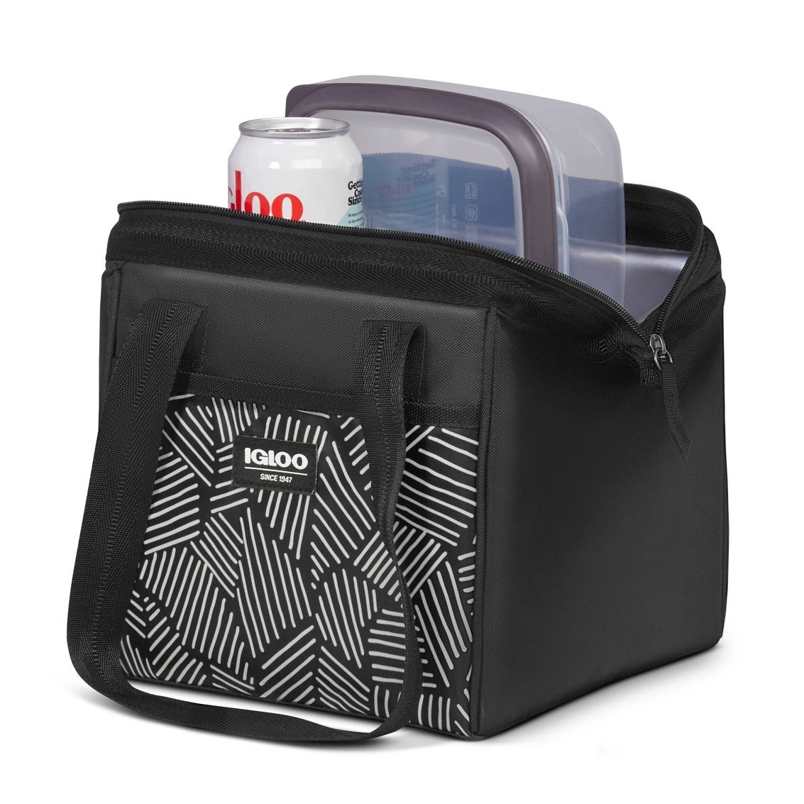 slide 3 of 15, Igloo Print Essentials Leftover Lunch Tote with Pack Ins - Black, 1 ct