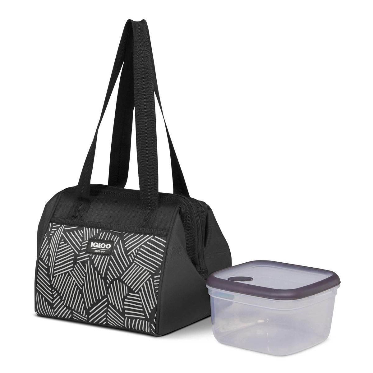 slide 1 of 15, Igloo Print Essentials Leftover Lunch Tote with Pack Ins - Black, 1 ct