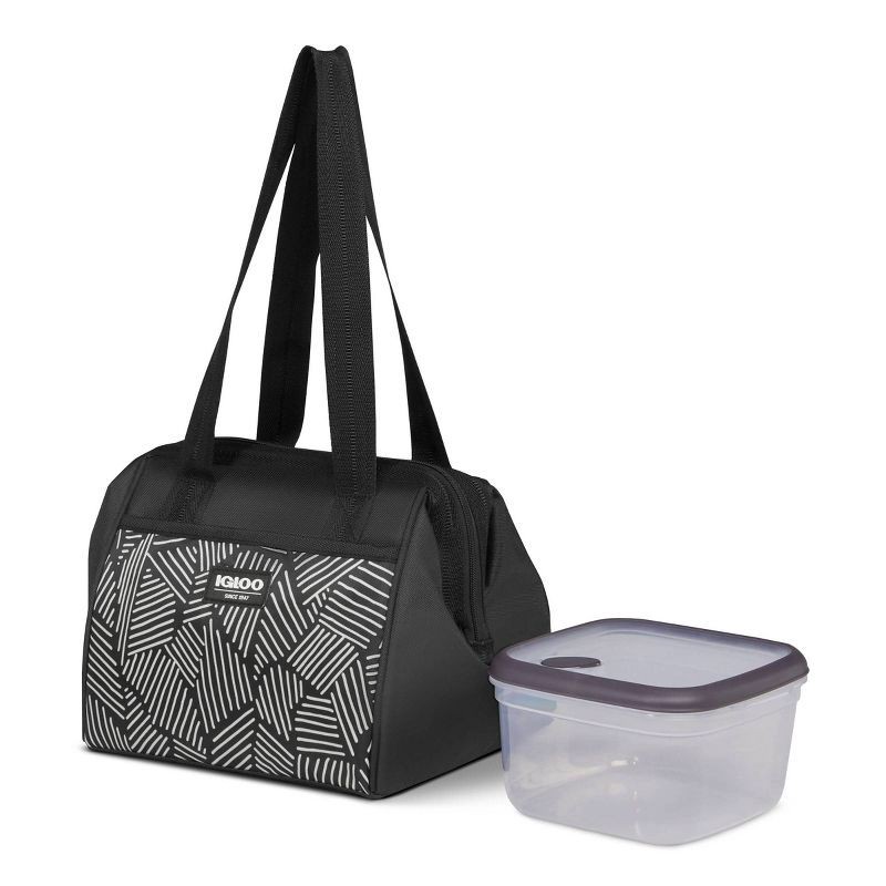 slide 1 of 15, Igloo Print Essentials Leftover Lunch Bag with Pack Ins - Black, 1 ct