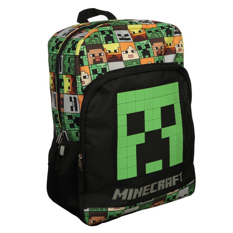 slide 2 of 3, Kids' Minecraft 16" Backpack with Big Face Creeper - Black, 1 ct