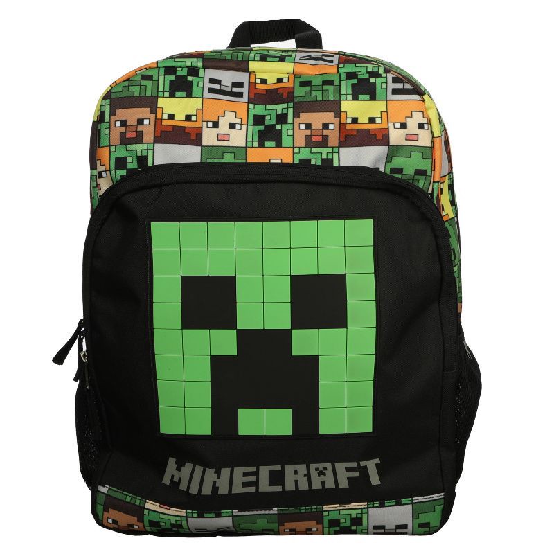 slide 1 of 3, Kids' Minecraft 16" Backpack with Big Face Creeper - Black, 1 ct