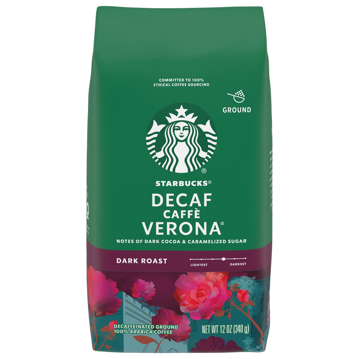 slide 1 of 9, Starbucks Ground Coffee—Dark Roast Coffee—Decaf Caffè Verona—100% Arabica—1 bag (12 oz), 12 oz
