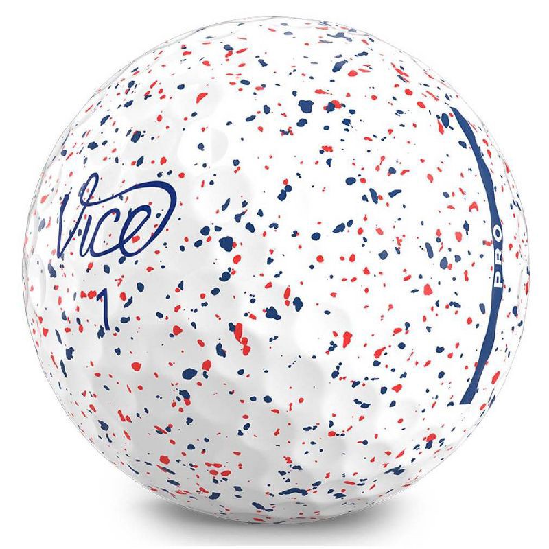 slide 3 of 4, Vice Golf Vice Pro Drip Golf Balls 12pk - Red/Blue/White: Urethane Cover, Rubber Core, 12 ct