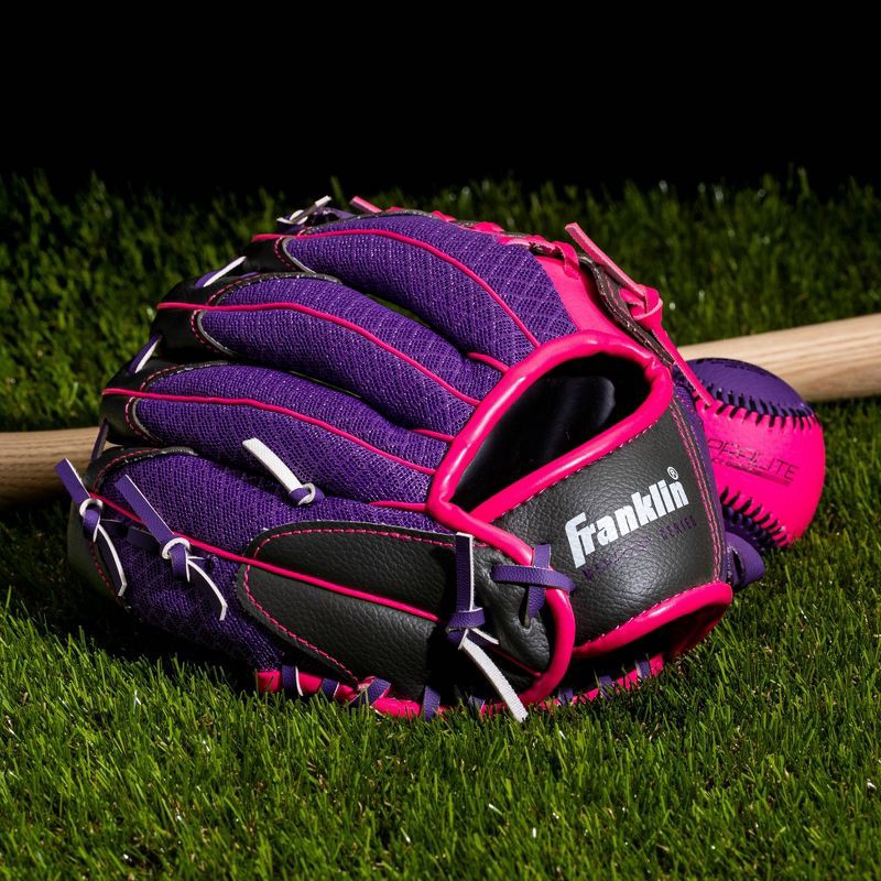 slide 5 of 5, Franklin Sports 9.5'' Meshtek Glove with Ball - Purple/Pink, 1 ct