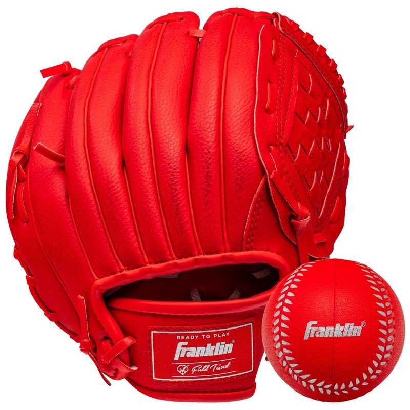 slide 1 of 5, Franklin Sports 9'' Teeball Glove with Ball - Red, 1 ct