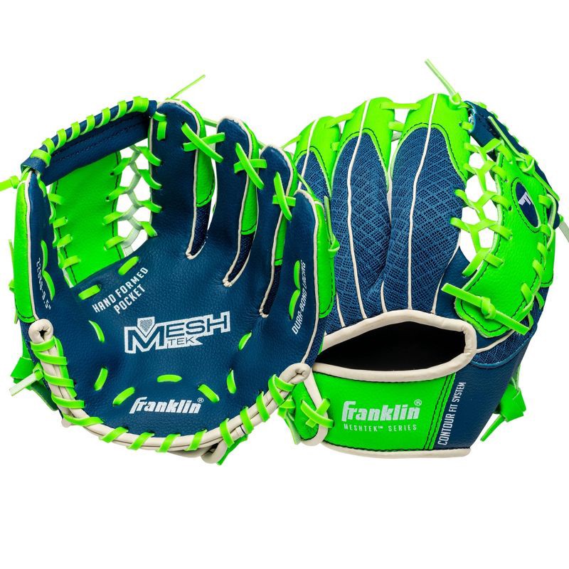 slide 2 of 5, Franklin Sports 9.5'' Meshtek Glove with Ball - Blue/Optic Green, 1 ct