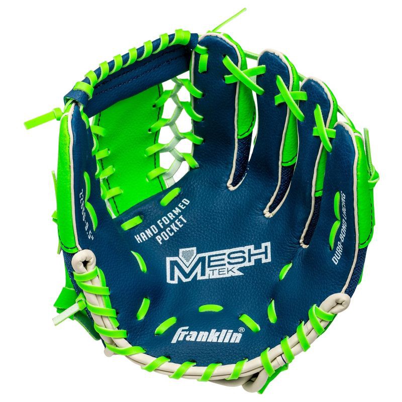 slide 4 of 5, Franklin Sports 9.5'' Meshtek Glove with Ball - Blue/Optic Green, 1 ct