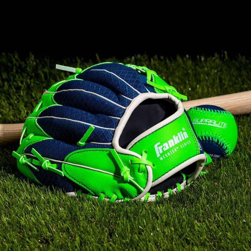 slide 5 of 5, Franklin Sports 9.5'' Meshtek Glove with Ball - Blue/Optic Green, 1 ct