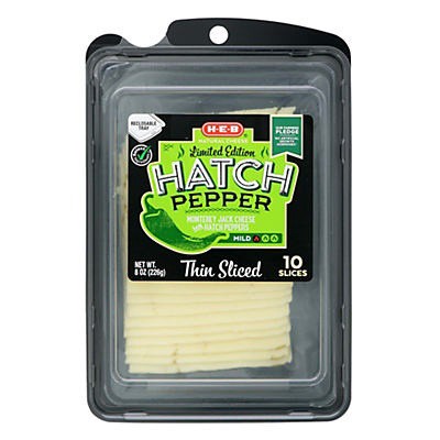 slide 1 of 1, H-E-B Hatch Pepper Monterey Jack Thin Sliced Cheese, 10 ct