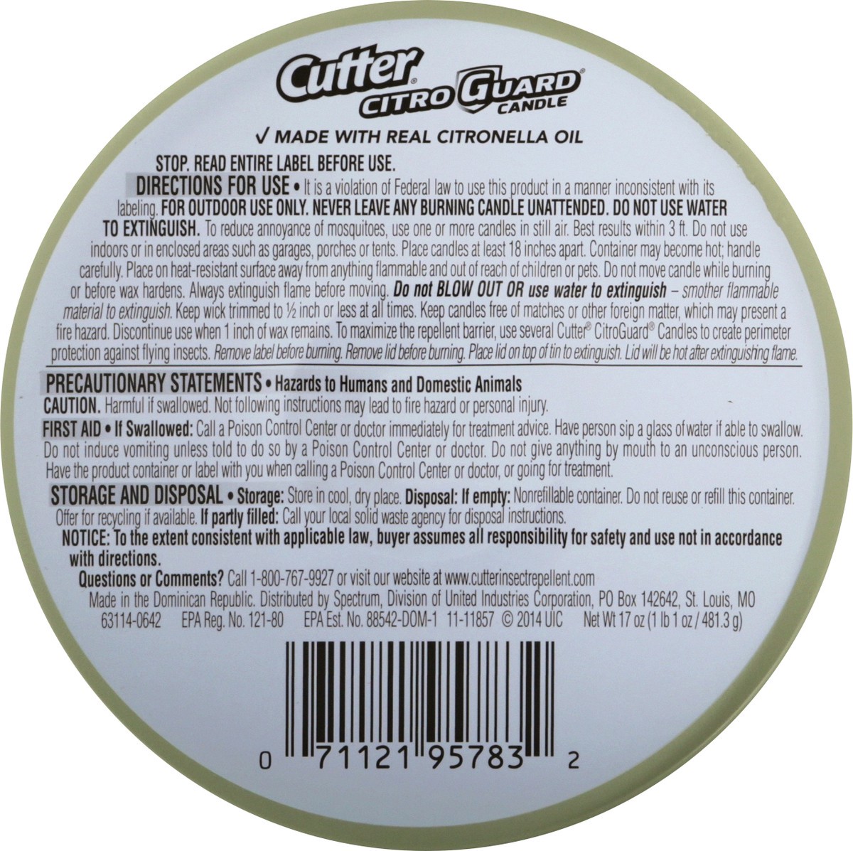 slide 4 of 9, Cutter Citro Guard Repels Mosquitoes Candle 17 oz, 17 oz