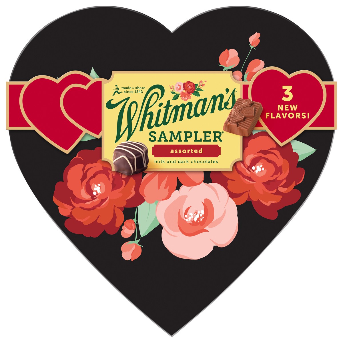 slide 8 of 10, WHITMAN'S SAMPLER Valentine's Day Floral Heart Assorted Milk & Dark Chocolate Gift Box, 6.25 oz. (14 pieces), 14 ct