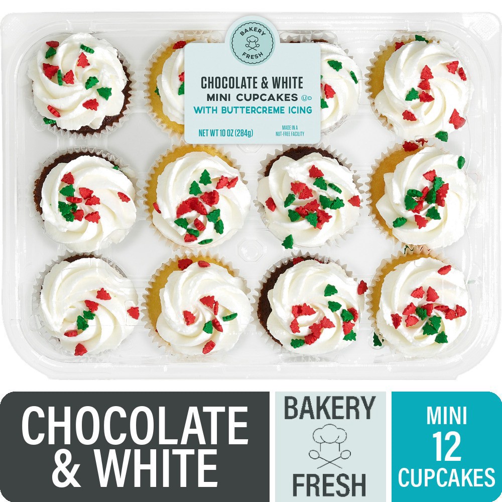slide 2 of 2, Bakery Fresh Christmas Chocolate & White Mini Cupcakes, 12 ct; 10 oz