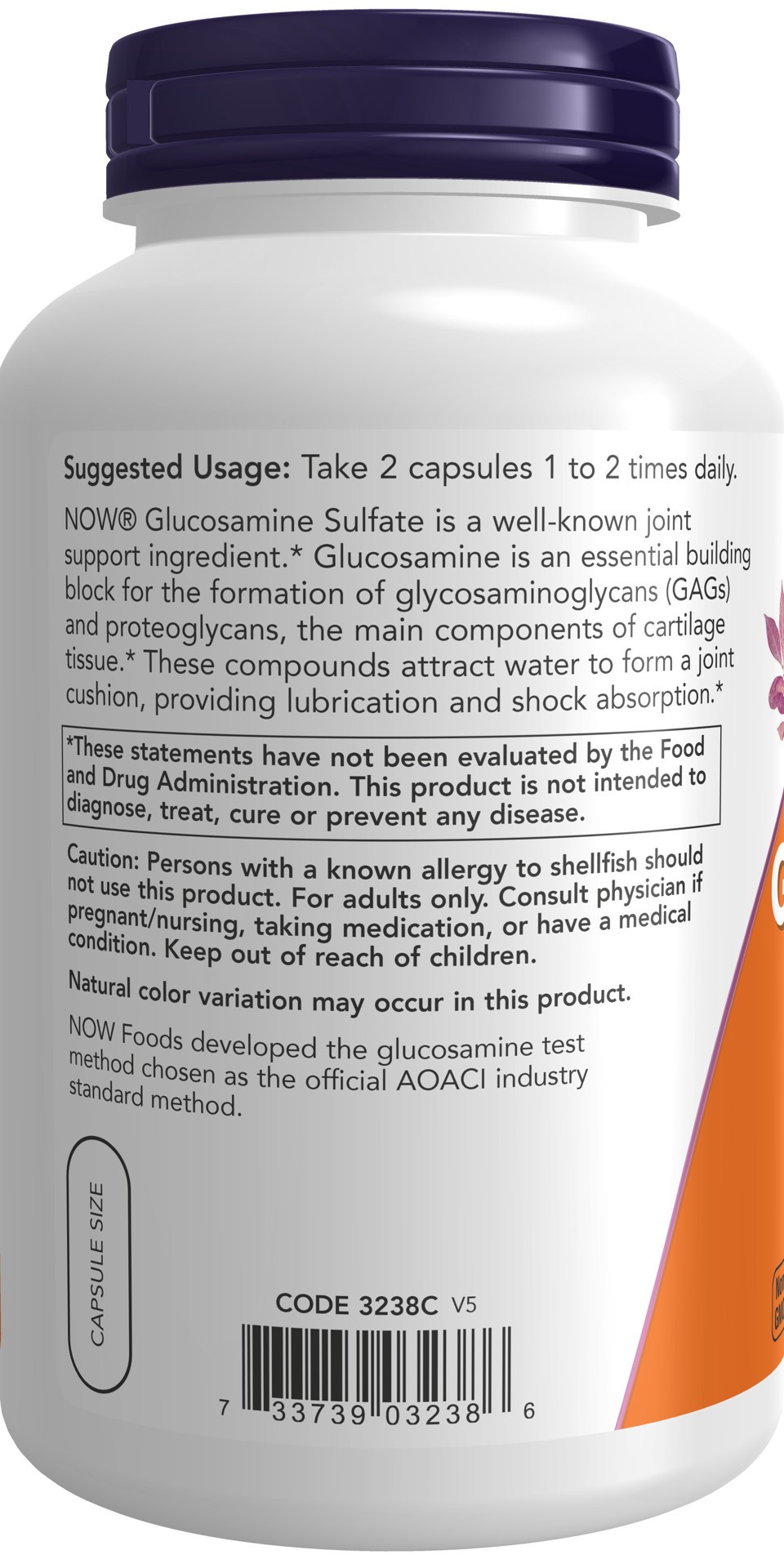 slide 3 of 4, NOW Glucosamine Sulfate 750 mg - 240 Veg Capsules, 240 ct