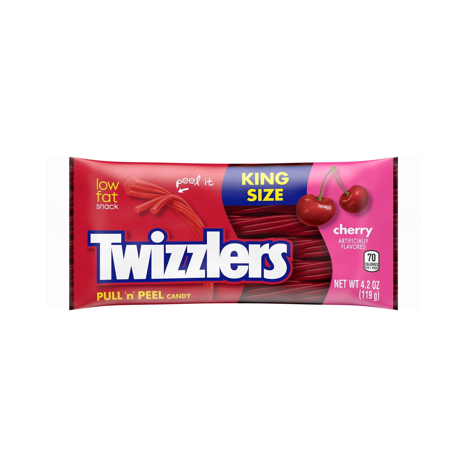 slide 1 of 4, Twizzlers PULL 'N' PEEL Cherry Flavored King Size, Chewy Candy Bag, 4.2 oz, 4.2 oz