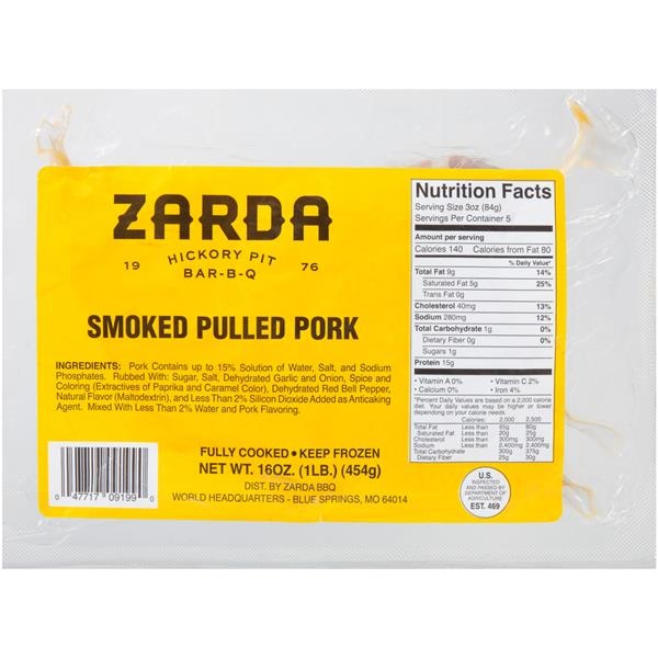 slide 1 of 1, Zarda Hickory Pit Bar-B-Q Smoked Pulled Pork, 16 oz