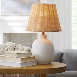Threshold designed w/Studio McGee 18.5"x11" Ceramic Table Lamp with Rattan Shade White - Threshold™ designed with Studio McGee: Nightstand Wicker Lighting