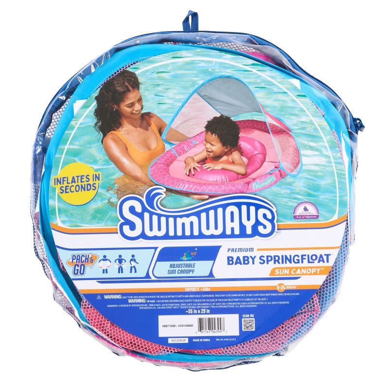 slide 2 of 6, Swimways Sun Canopy Spring Float with Hyper-Flate Valve: Baby Pool Lounger, 1 ct
