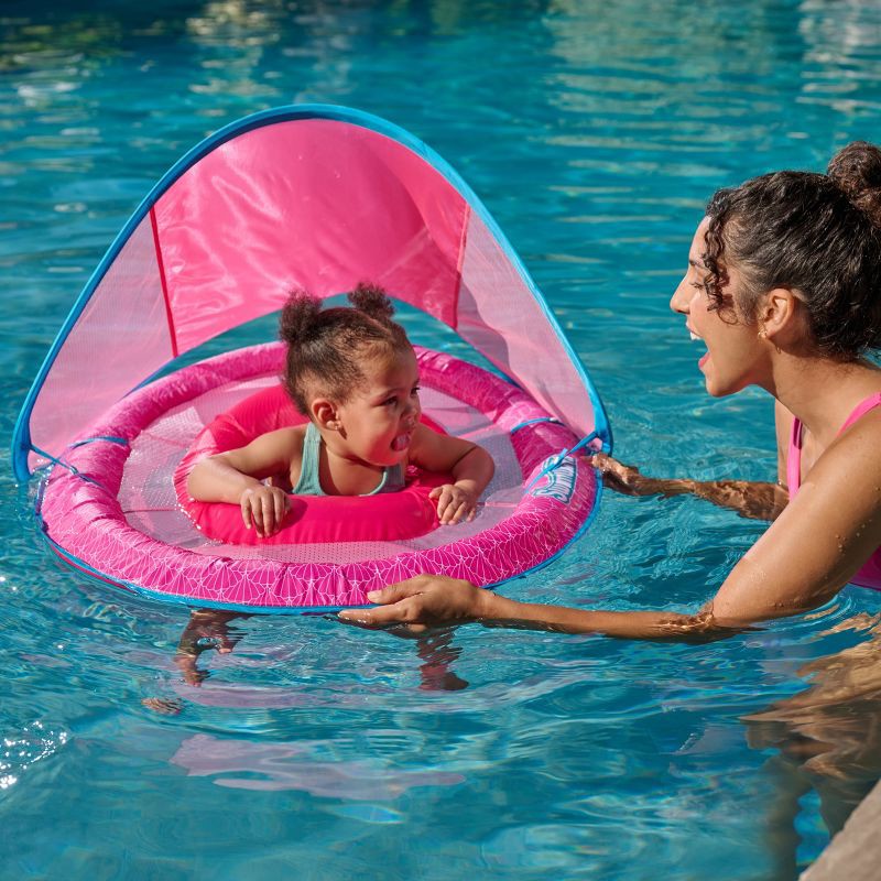 slide 3 of 7, Swimways Sun Canopy Spring Float with Hyper-Flate Valve: Baby Pool Lounger, 1 ct